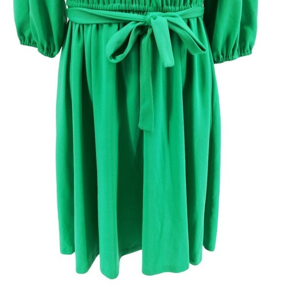 Vintage Handmade Stretch Sheath Shirt Dress Size S? Green Skater Knit 70s Tie - Picture 5 of 10